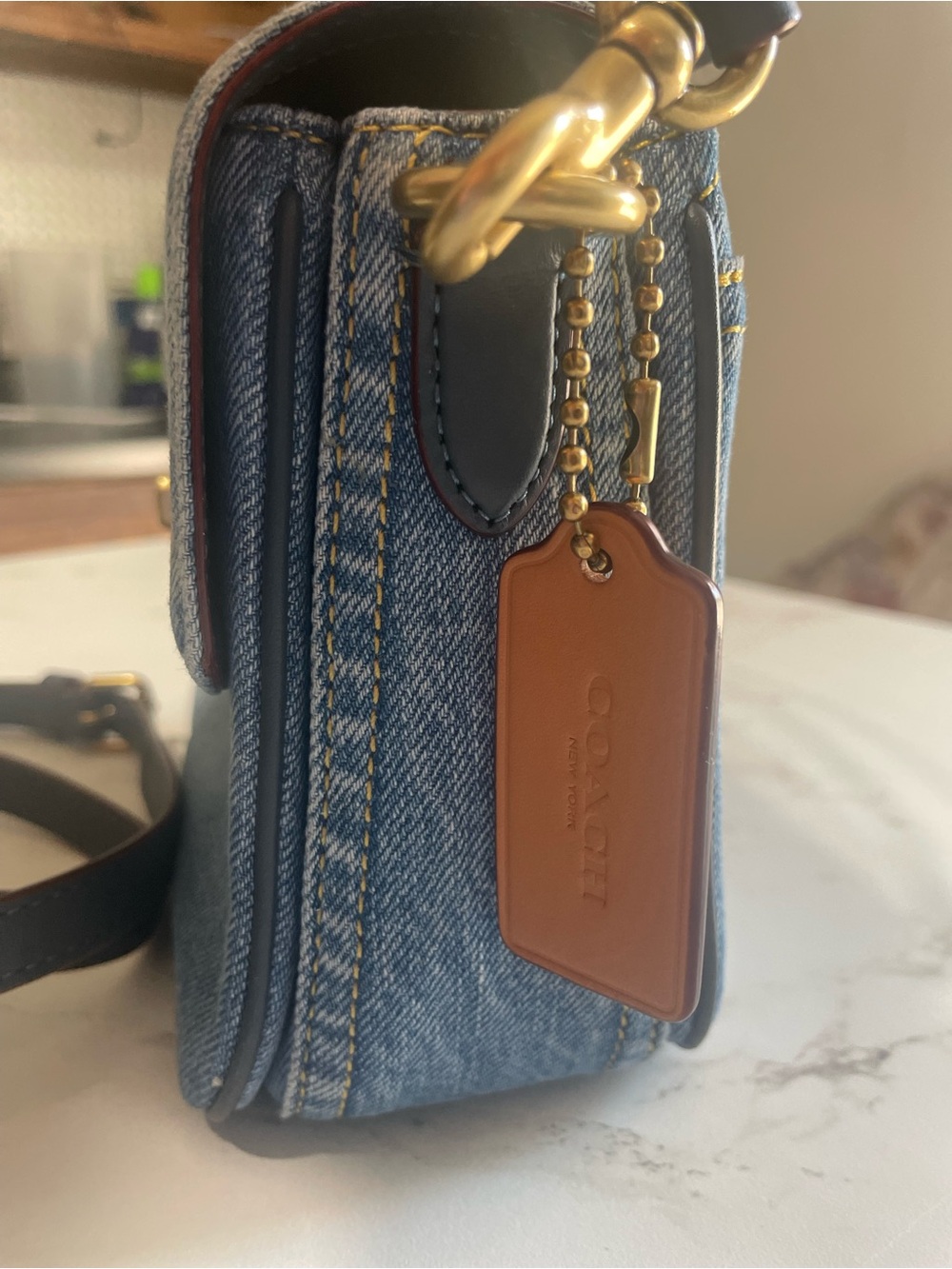 Coach Cassie 19 Denim & Leather Crossbody Bag (Missing Brass Chain Strap) - Picture 8 of 9